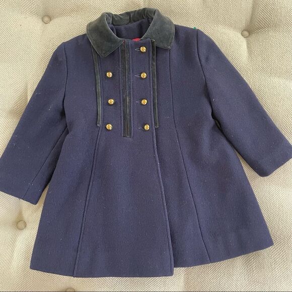 F. W. Fischer Vintage Girls Dress Coat Wool Blend Navy Black 4 - Picture 1 of 7